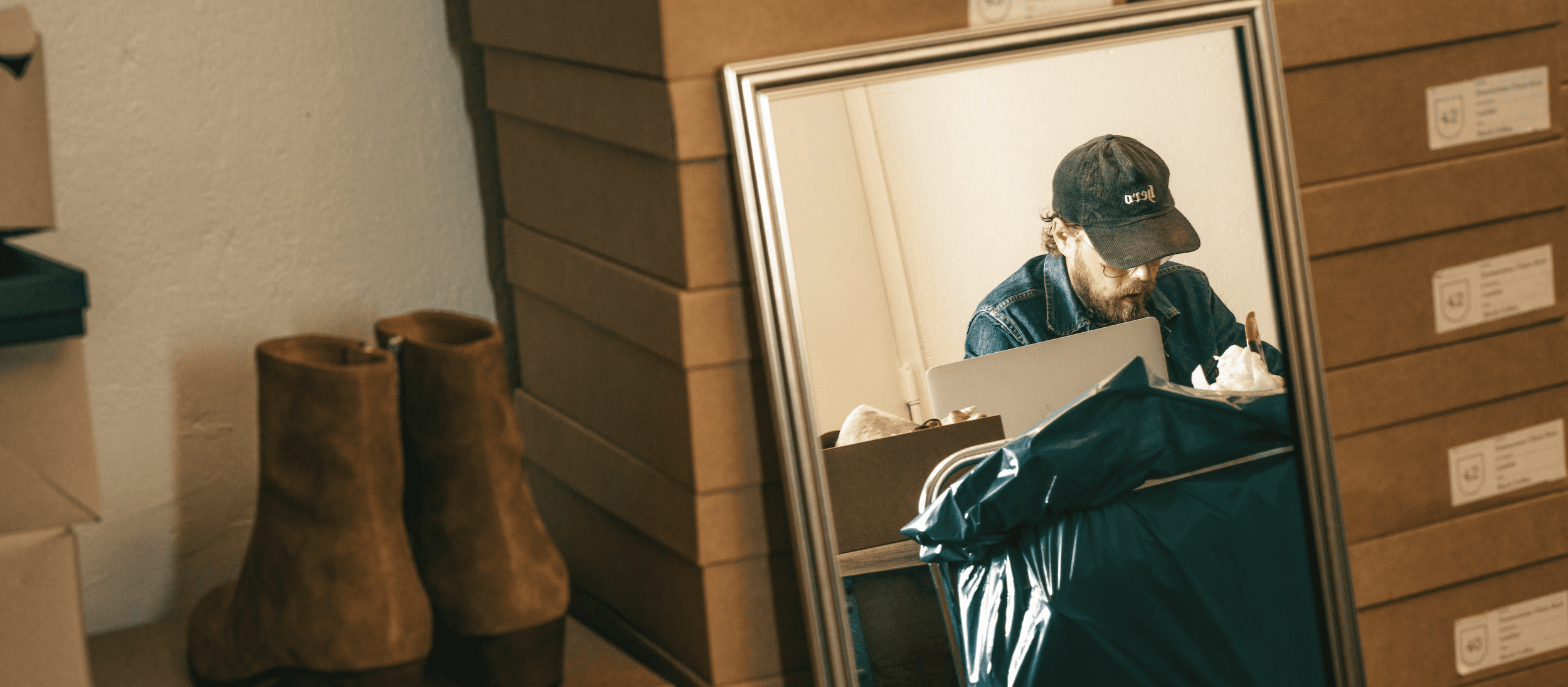 Man fotad genom spegel